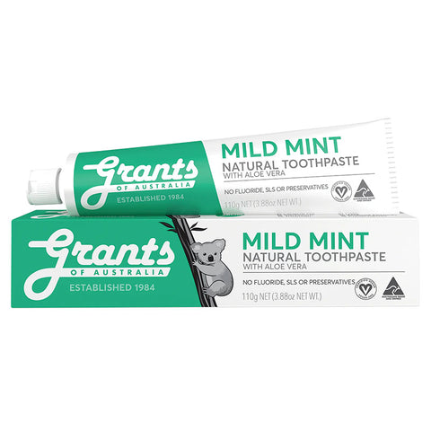 Grants Toothpaste Mild Mint with Aloe Vera Fluoride Free 110g